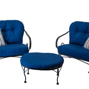 Patio Seating - Brantley 3Pc Seating Group With Blue Sunbrella Cushions