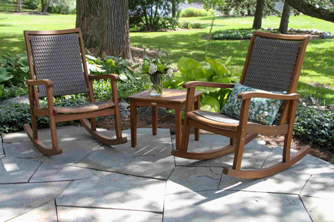 Patio Seating - Driftwood Grey Wicker & Eucalyptus Rocking Chair