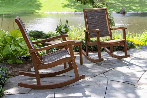 Patio Seating - Driftwood Grey Wicker & Eucalyptus Rocking Chair