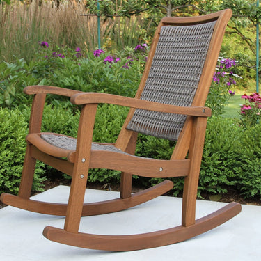 Patio Seating - Driftwood Grey Wicker & Eucalyptus Rocking Chair