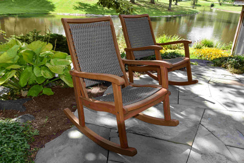 Patio Seating - Driftwood Grey Wicker & Eucalyptus Rocking Chair