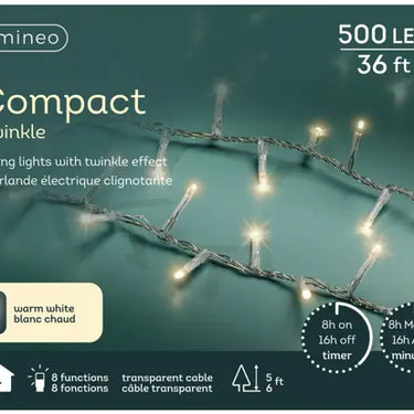 Lumineo Compact Twinkle Light (500L, 36 ft, Warm White, Clear Cord)