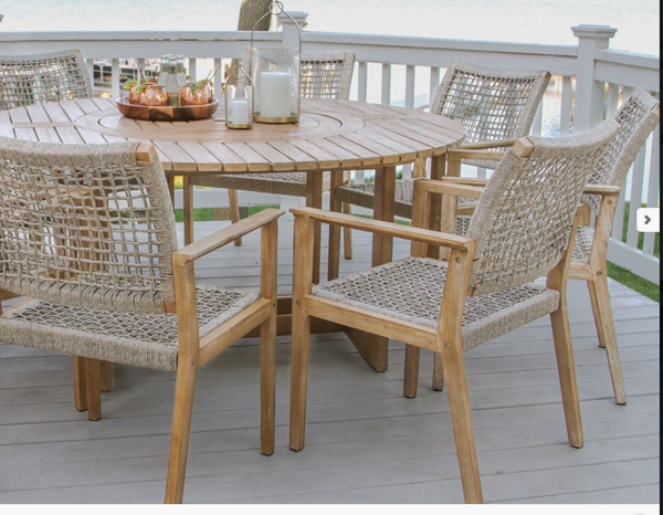 7 Piece Eucalyptus Antique Wash Lazy Susan Dining Set – Pike Nursery