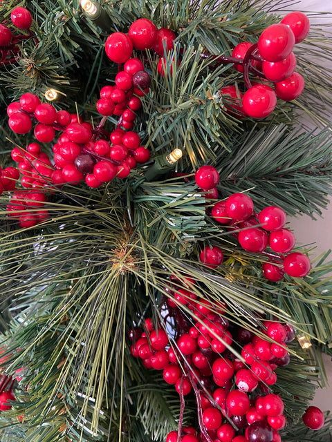 Pine & Berry Wreath – 30" (Artificial, Pre-Lit)