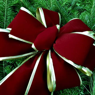 Burgundy Velvet with Gold Embossed Edge over Gold Poly Bow