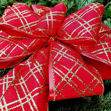 Red Satin with Diagonal Gold Glitter Bow