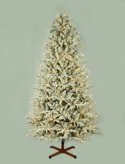 Nordic Flocked Fir Artificial Christmas Tree – 5’ or 7.5’ Pre-Lit with Color-Changing Starry Lights
