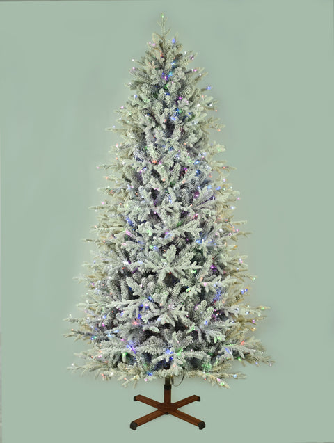 Nordic Flocked Fir Artificial Christmas Tree – 5’ or 7.5’ Pre-Lit with Color-Changing Starry Lights