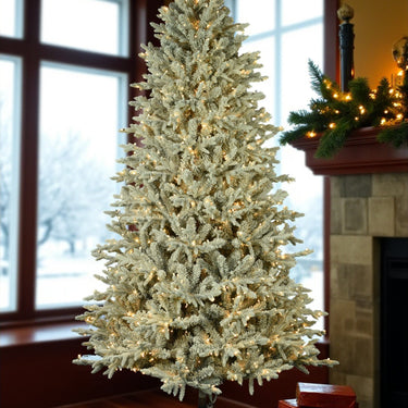 Nordic Flocked Fir Artificial Christmas Tree – 5’ or 7.5’ Pre-Lit with Color-Changing Starry Lights