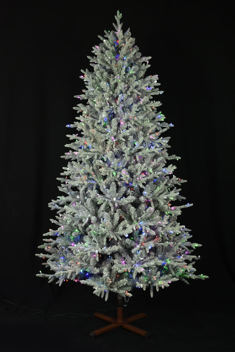 Nordic Flocked Fir Artificial Christmas Tree – 5’ or 7.5’ Pre-Lit with Color-Changing Starry Lights