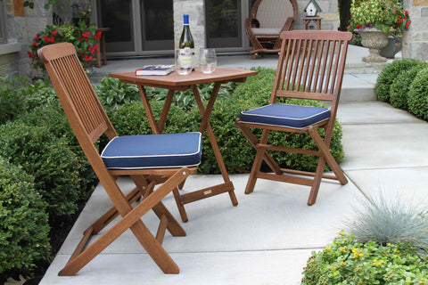 3pc. Square Bistro Set with Blue Cushions