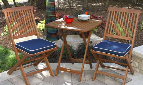 3pc. Square Bistro Set with Blue Cushions