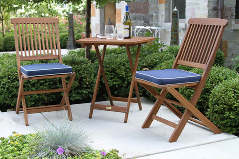 3pc. Square Bistro Set with Blue Cushions