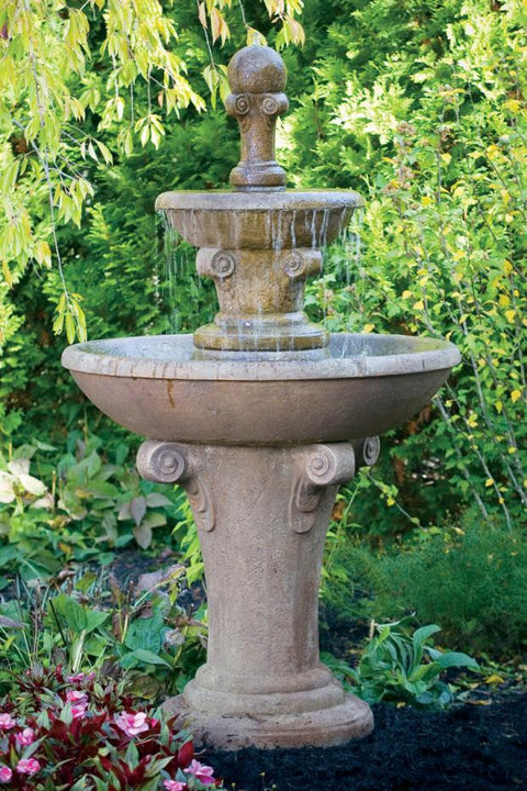 Two Tier Distresed Scrl Fountain 63 inch