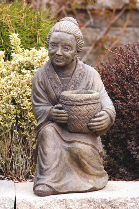 Sitting Asian Woman with Basket 19 inch