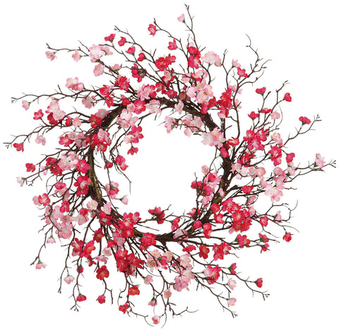 Faux Cherry Blossom Wreath Fuchsia Pink - 24 inch