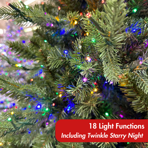 Grand Spruce Artificial Christmas Tree – 6.5’ or 7.5’ Pre-Lit with 18-Function LED Lights