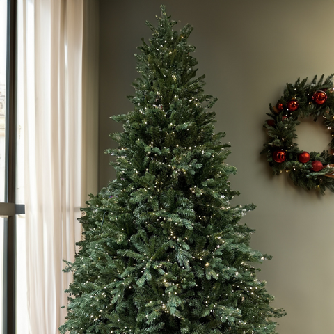 Grand Spruce Artificial Christmas Tree – 6.5’ or 7.5’ Pre-Lit with 18-Function LED Lights