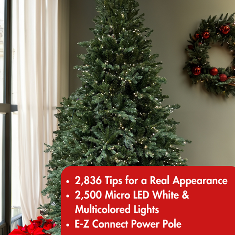Grand Spruce Artificial Christmas Tree – 6.5’ or 7.5’ Pre-Lit with 18-Function LED Lights