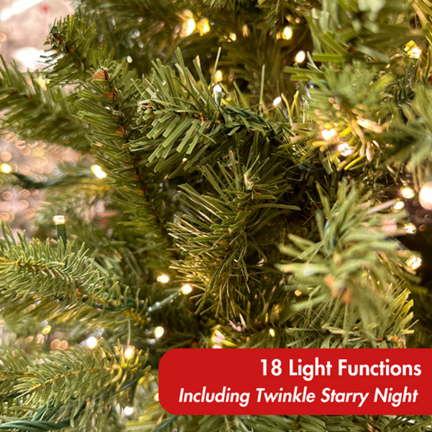 Grand Spruce Artificial Christmas Tree – 6.5’ or 7.5’ Pre-Lit with 18-Function LED Lights