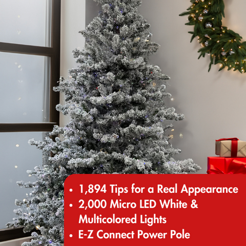 Frosted Vermont Spruce Artificial Christmas Tree – 6.5’ or 7.5’ Pre-Lit with 18-Function LED Lights