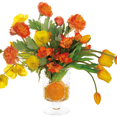 Faux Tulips/Poppy/Orange/Lemon in Glass Vase Yellow/Orange - 18 inch