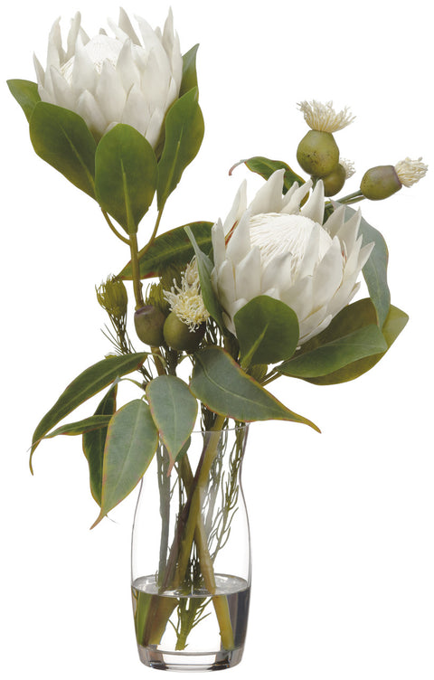 Faux Protea/Eucalyptus/Wolly in Vase Cream - 22 inch