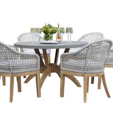Patio Dining - Teak 7pc Round Composite Top Dining Set With Sunbrella Cushions - 52 inch
