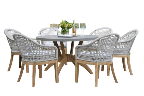 Patio Dining - Teak 7pc Round Composite Top Dining Set With Sunbrella Cushions - 52 inch