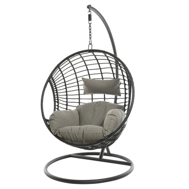 Patio Seating - Hanging Chair London Black With Grey Cushion - 72 inch