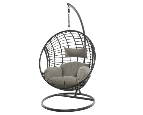 Patio Seating - Hanging Chair London Black With Grey Cushion - 72 inch