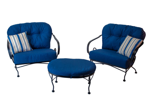 Patio Seating - Brantley 3Pc Seating Group With Blue Sunbrella Cushions