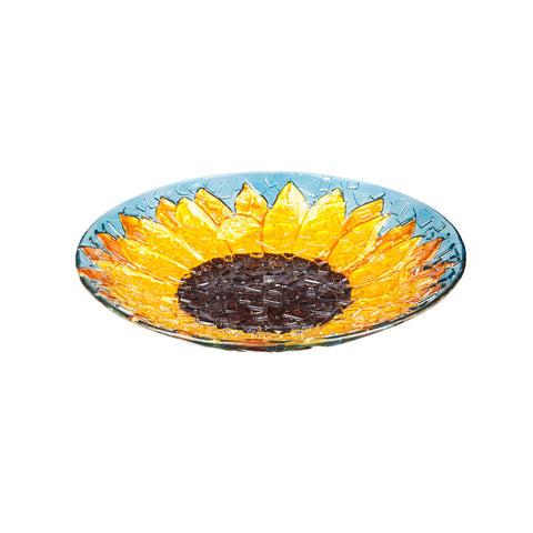 Glass Bird Bath, Sunfower with Crushed Glass Look