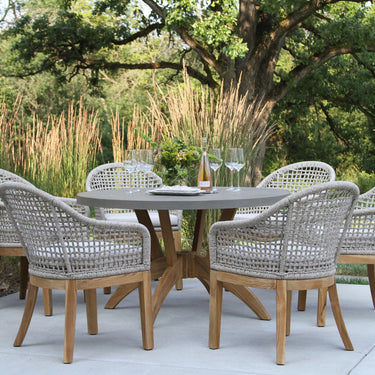 Patio Dining - Teak 7pc Round Composite Top Dining Set With Sunbrella Cushions - 52 inch