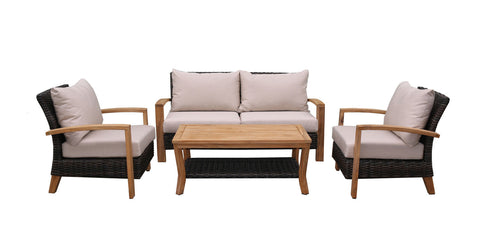 Patio Seating - Teak and Brown Resin Wicker 4pc Seating Group