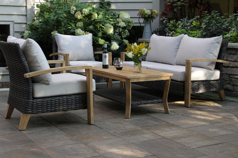 Patio Seating - Teak and Brown Resin Wicker 4pc Seating Group