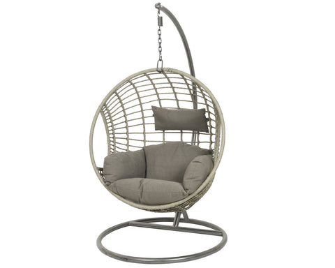 Patio Seating - Hanging Chair London Grey With Sesame Cushion - 72 inch