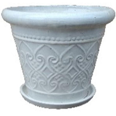 Glazed Ceramic Royal Planter With Saucer White - 16 inch