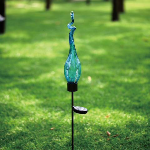 Solar Viz Glass Twist Pod Stake Aqua - 44 inch