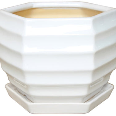 Glazed Ceramic Lantern Bevel Pot White