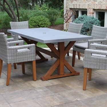 Patio Dining - 7pc Retangular Grey Composite Top Dining Set With Cushions - 74 inch
