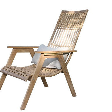 Bohemian Teak and Wicker Lounger Chair with pillow