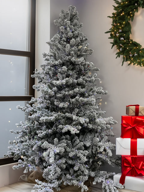 Frosted Vermont Spruce Artificial Christmas Tree – 6.5’ or 7.5’ Pre-Lit with 18-Function LED Lights